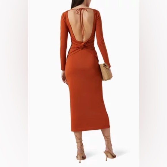 Elegant Orange Long Sleeve Dress - Picture 2 of 8